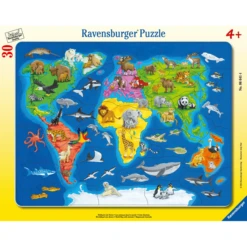 Ravensburger Rahmenpuzzle - Weltkarte Mit Tieren 30 Teile